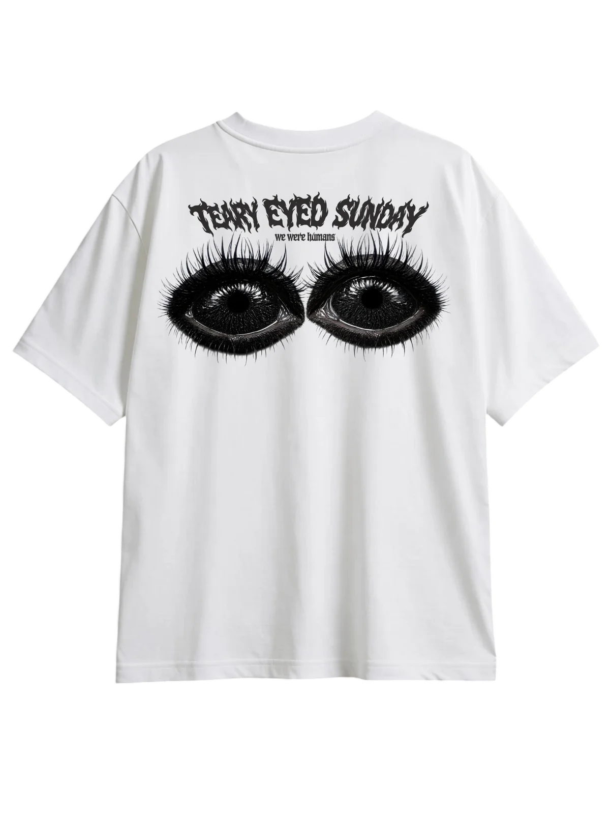 White tee with Teary Eyed Sunday over two teary eyes