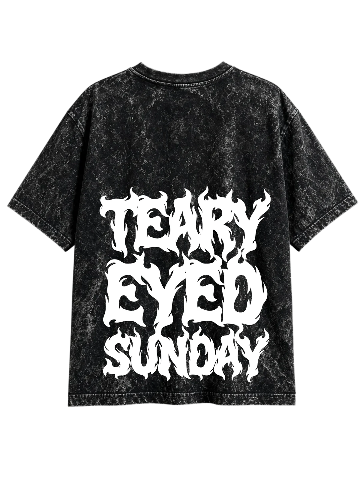 The Mask, back: Teary Eyed Sunday stacked in white flame letters